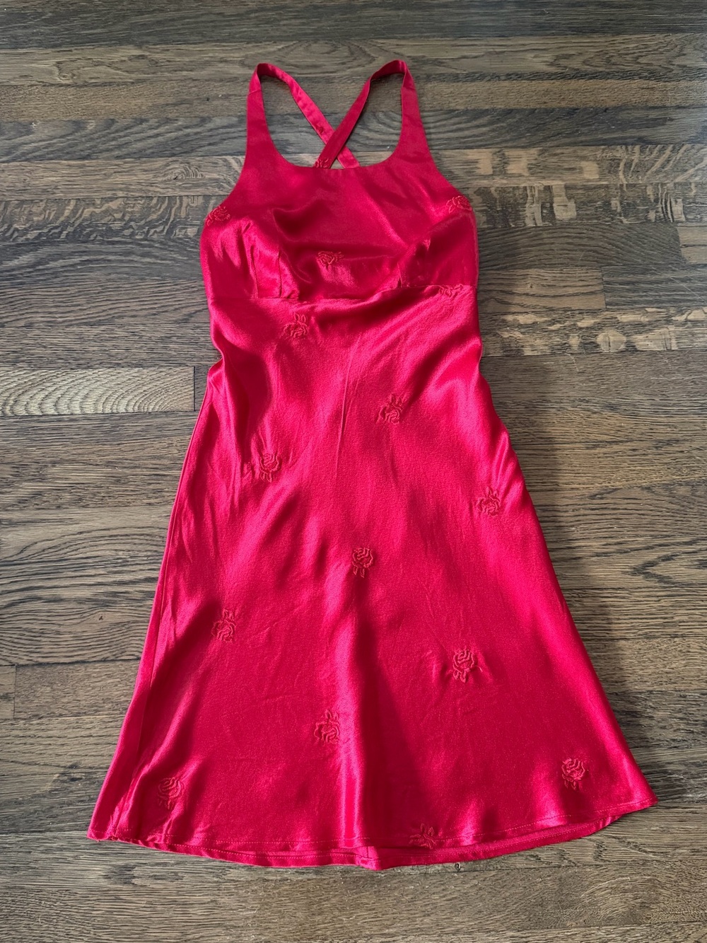 Rampage 90s Satin Mini Dress with Crossback Straps